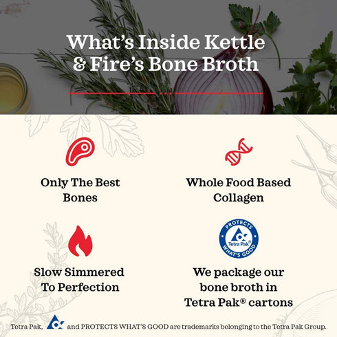 30 (6 Pack) Kettle and Fire Classic Beef Bone Broth, Keto, Paleo, and Whole Approved, Gluten Free, High in Protein