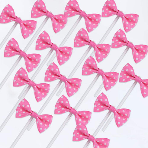 Bowknot Cupcake Topper, 20 PCS Deep Rose with Dots for Children's Birthday Baby Shower Party