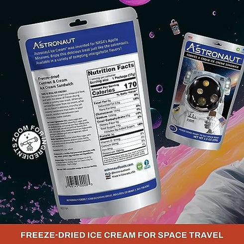 6 Count Astronaut Foods Freeze-Dried Ice Cream Sandwich, NASA Space Dessert, Cookies & Cream