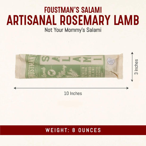 Foustman's Artisanal Salami - Rosemary Lamb, Nitrate-Free, Naturally Cured, Gluten-Free, Dairy-Free, No Pork, 8 Oz