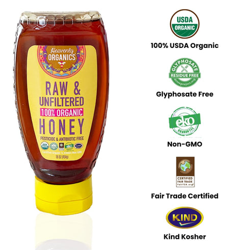 100% Pack 1,16 oz Heavenly Organics Organic Raw Honey | Wild Forest Honey from Himalayan Foothills | Unheated