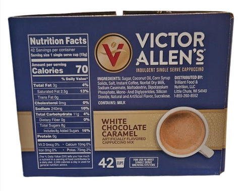 42 Count 5 Victor Allen Indulgent White Chocolate Caramel Cappuccino Single Serve Cups BUNDLE - w/ RECIPES