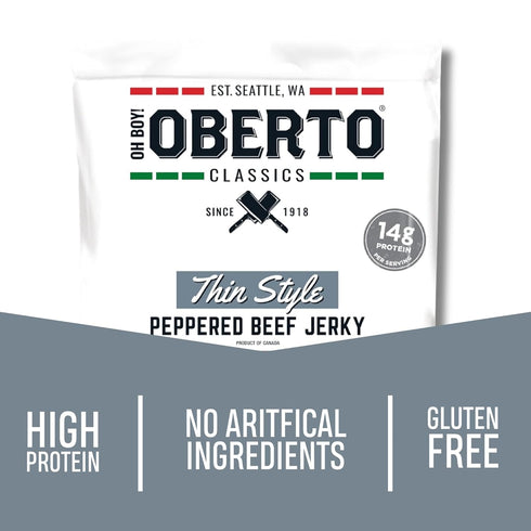 Oh Boy! Oberto Classics Thin Style Peppered Beef Jerky, 7 Ounce