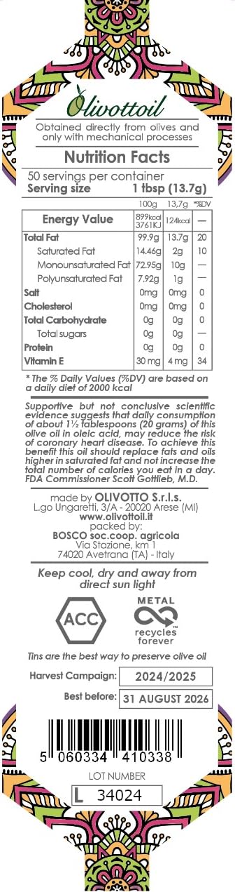 2024/2025 Pack (2x25.USfl.oz), Olivottoil Edition, Italian Extra Virgin Olive Oil Contains Polyphenols, Antioxidant