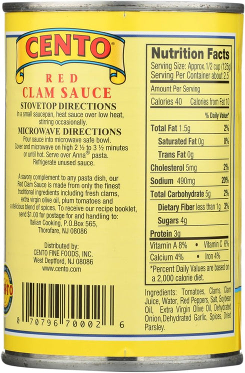Cento 10.5 (Pack 6) Red Clam Sauce with Extra Virgin Olive Oil Ounce