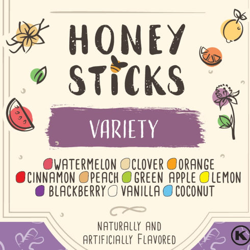 Pack (50 Count) The Honey Jar Variety Honey Sticks - Pure Honey Straws For Tea, Coffee, or a Healthy Treat - One