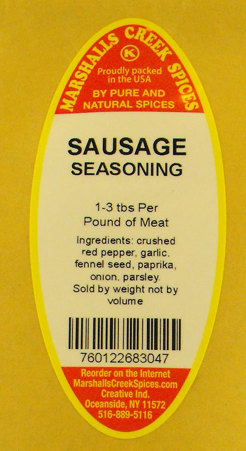 11 oz. Marshalls Creek Spices SAUSAGE SEASONING NO SALT Kraft Stand Up Pouch ECO Friendly Recyclable Mailer