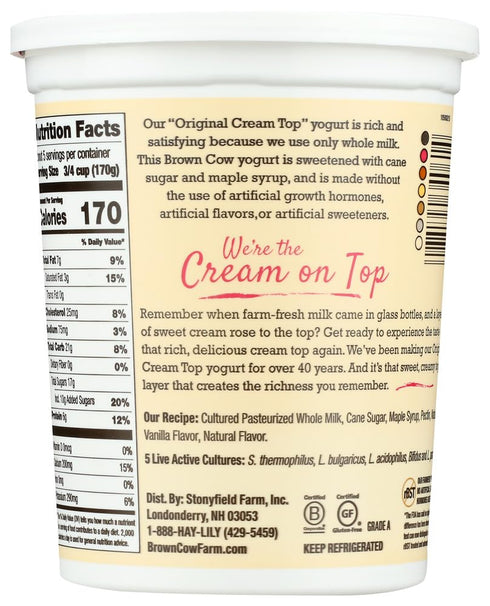 Brown Cow 32 6 West Cream Top Whole Milk Vanilla Yogurt, Ounce - per case.