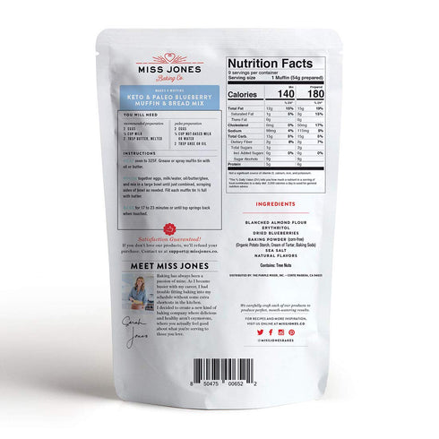 Miss Jones Baking Blueberry Muffin Mix, Almond Flour, Gluten Free, Low Carb, Naturally Sweetened, Pack of 2
