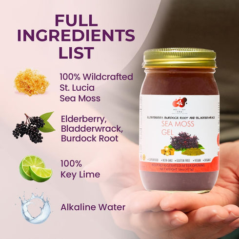 90 (16 oz.) Healthy Herbs Sea Moss Gel (Elderberry) Wildcrafted from Jamaican St Lucia Gold Seamoss | Wild-Harvested