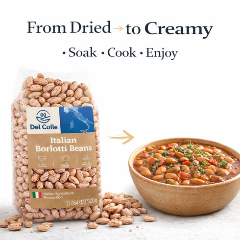 Del Colle (Pack 1) Italian Borlotti Beans Dried Cranberry/Roman Beans, Premium Italian Dry Beans for Cooking, Perfect