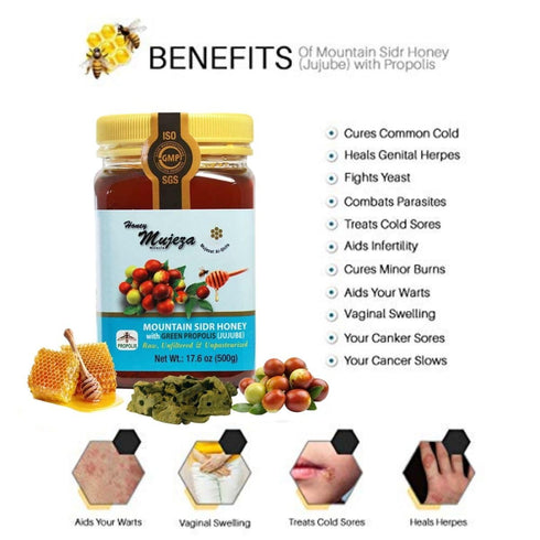 100% (500g 17.6oz) Authentic Mountain Sidr Honey with Propolis Jujube Honey, Supports Mental Health, Memory