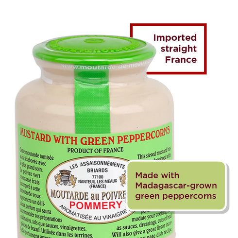 Pommery 8.8oz - Gourmet Green peppercorn Mustard from France in crock