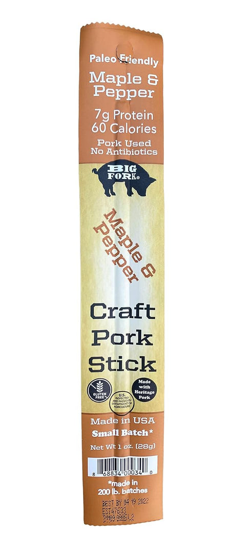 100% 20 Count (1 oz Big Fork Maple & Pepper Pork Snack Sticks Small-Batch, Hickory-Smoked Meat Sticks | Berkshire Pork