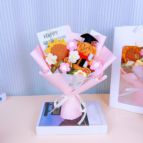 Generic Set,Graduation 2026 Graduation Bear Crochet Flower Bouquet Gifts,Class of Grad Sunflower Bouquets with Greeting