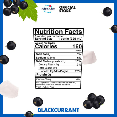 10.8oz (Pack 6) Mogu Mogu Blackcurrant Juice Drink with Nata de Coco Bold Fruit Flavor with Chewy Coconut Jelly