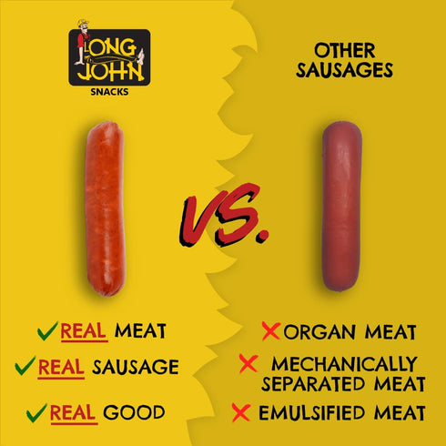 12 Pack Long John Snacks Sizzlin' Hot Pickled Sausage - Smoked Gourmet Meat Stick - Hot Pickled Sausages High Protein