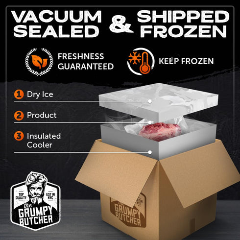 1 (6 oz) 1 (14 oz) Packages Grumpy Butcher Steak & Pork Chop Meat Gift Box Beef Top Sirloin Steak & Duroc Bone-in Pork