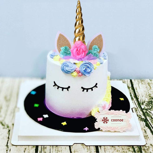 Unicorn Cake Topper, Handmade Party Decoration Supplies with Gold Horn for Birthday, Baby Shower, Wedding