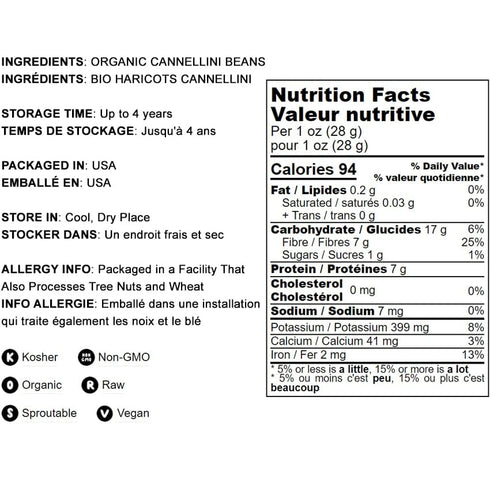 3 Food to Live Organic Cannellini Beans, Pounds Non-GMO, Dried White Kidney Beans, Sproutable, Vegan, Kosher, Bulk.
