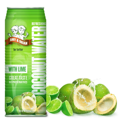 17.5 Oz (Pack 12) Amy & Brian Pure Coconut Water with Lime, Non-GMO, No Sugar Added, Refreshing and Hydrating Real