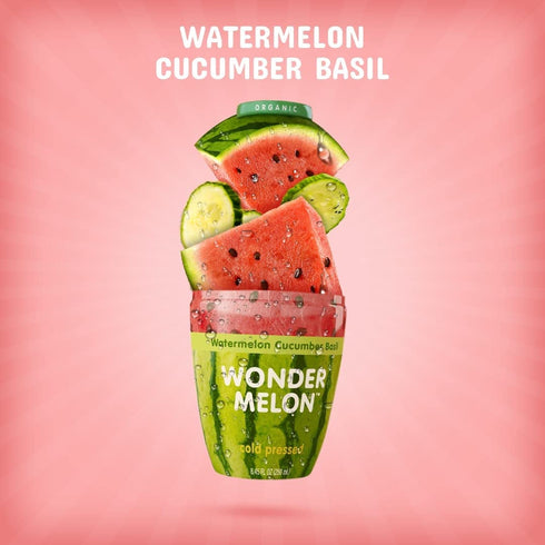 8.45oz (6 Pack) 100% 6/27/2026 Wonder Melon Organic Watermelon Juice with Cucumber & Basil, Juice, Cold Pressed, Best