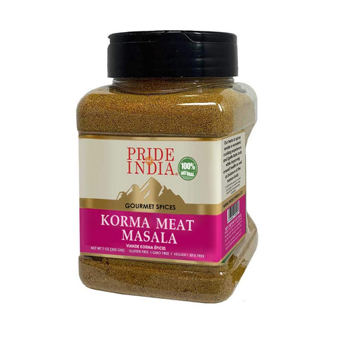 Pride of India Korma Meat Masala Mix, Ideal for Traditional Meat/Lamb Curry, 7 oz Medium Dual Sifter Jar