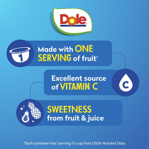 100% 4oz 36 Dole Fruit Bowls Tropical Fruit in Juice Snacks, Total Cups, Gluten & Dairy Free, Bulk Lunch Snacks