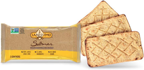 Sanissimo Salmas Oven Baked Corn Crackers, 100% Whole Grain, Gluten Free, 8 Individually Wrapped Snack Packs