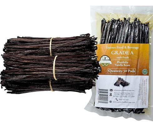 50 "6-9" Inches, Vanilla Beans Bulk For Making Vanilla Extract Grade A - NON-GMO Fresh Pods, Perfrect for Homemade