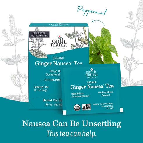 Earth Mama 16 (2-Pack) Organic Ginger Nausea Tea | Comforts Occasional Nausea + Morning Sickness, Teabags Per Box