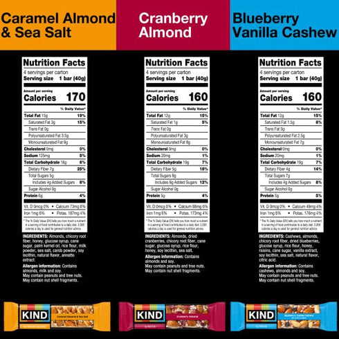 Pack, 5-6g 12 Count KIND Healthy Snacks Bars Variety Gluten Free, High Fiber Snacks, Blueberry Vanilla Cashew, Caramel