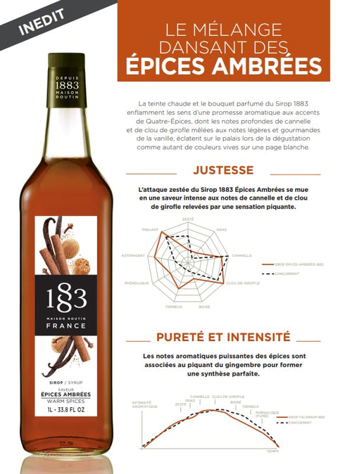 1883 1 Warm Spices Syrup for Coffee and Drinks - Made in France, Liter Glass Bottle