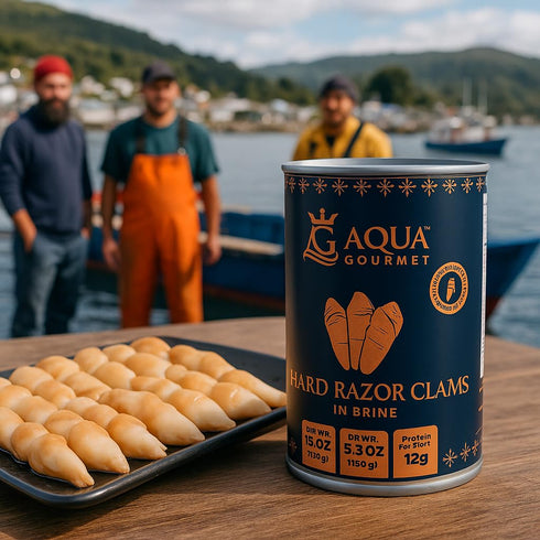 15 oz Aqua Gourmet - Canned Hard Razor Clams in Brine, Premium Chilean Seafood, Can, Ready to Eat