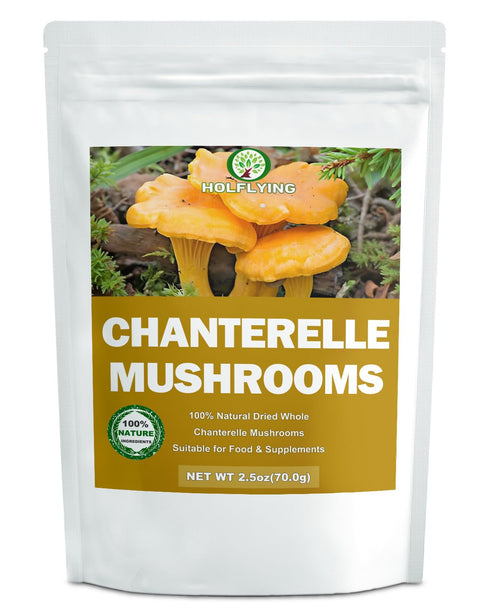HOLFLYING Dried Sliced Chanterelle Mushrooms - 2.5 oz, All-Natural Chanterelle for Cooking, Soup