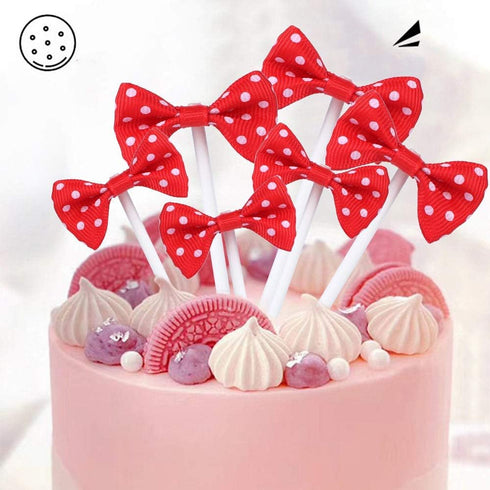 NMAS Bowknot Cupcake Topper 20 PCS Red with Dots for Children's Birthday Baby Shower Party Cake Decoration