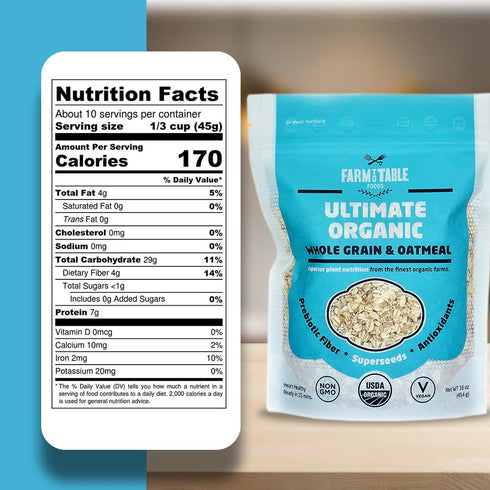 Pack 3-Pack Farm to Table Foods Organic Oatmeal Variety High-Protein, Plant-Based, Unsweetened, Non-GMO (Apple Raisin