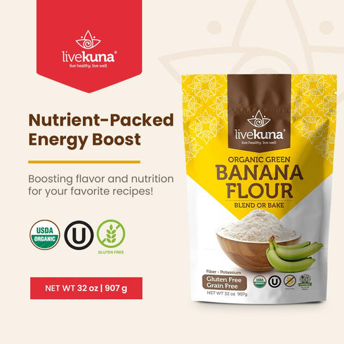 32oz LiveKuna Organic Banana Flour - Gluten Free All Purpose Flour Alternative For Baking & Cooking Recipes - Grain