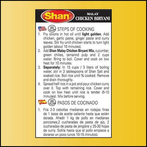 2.11 oz (60g) (Pack 6) Shan Malay Chicken Biryani Recipe and Seasoning Mix - Spice Powder for Chicken Layered Pilaf