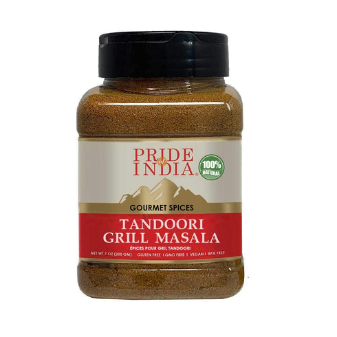 Pride of India Tandoori Grill Masala, 7 oz Medium Dual Sifter Bottle, Blend of Exotic & Gourmet Spices, GMO Free