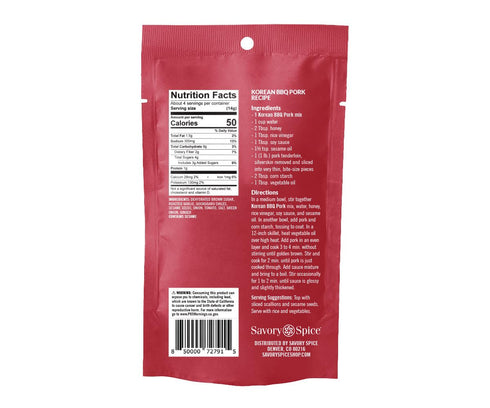 Savory Spice Korean BBQ Pork Spice & Easy Meal Starter, Korean BBQ Rub Seasoning Packet & Marinade Mix