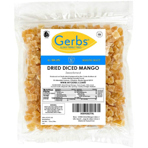 2 lbs. 14 Gerbs Lightly Sweetened Dried Mango Cubes | Unsulfured, No Artificial Additives, Resealable Bag | Naturally