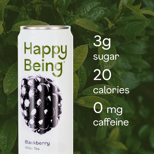 12oz (4 Pack) Happy Being Blackberry White Tea Antioxidant & Polyphenol Rich, Infused with Turmeric, Elderberry