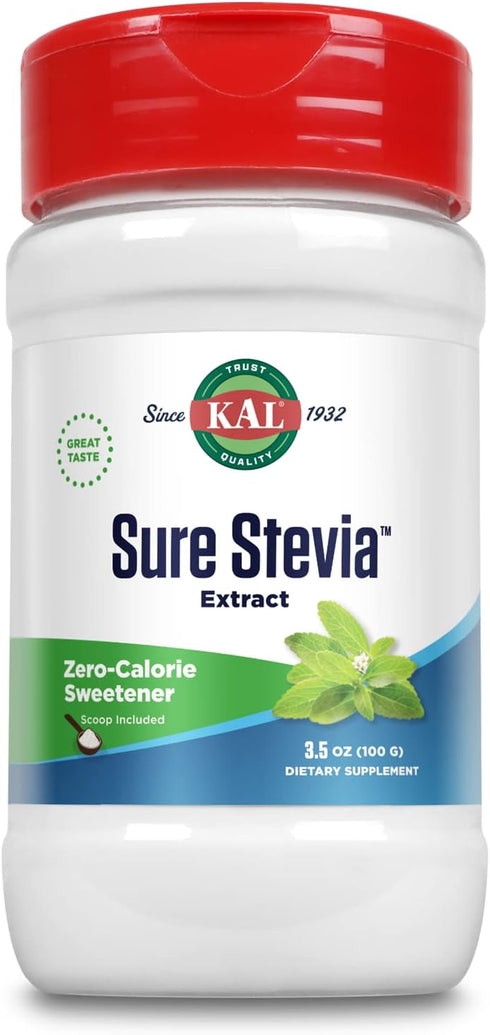 KAL Sure Stevia Extract Powder, 3.5oz, Low Carb, Plant Based Sweetener, Zero Calories, 1820 Servings, Keto Friendly
