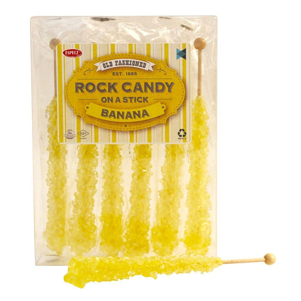 Extra Large Rock Candy Sticks, 6 Yellow Banana Flavored, Individually Wrapped for Party Favors