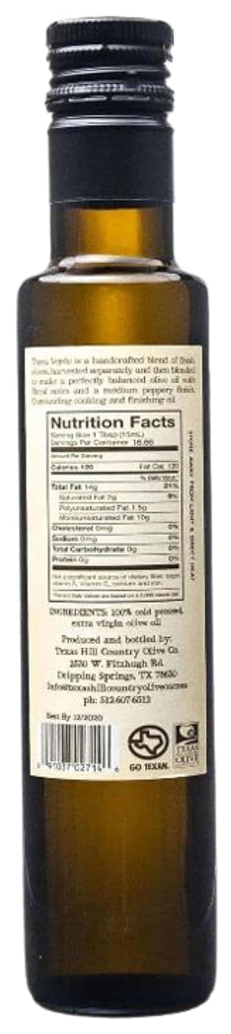 Country (8.5 oz) Texas Hill Olive Co Terra Verde Extra Virgin Olive Oil - Cold Pressed EVOO Gourmet Olive Oil - Rich