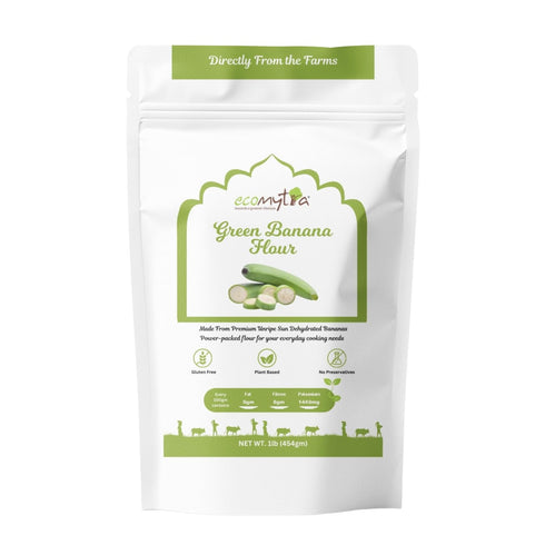 Ecomytra Green Banana Flour Raw & Unripe Sun-Dried Bananas Gluten Free, High Fiber,