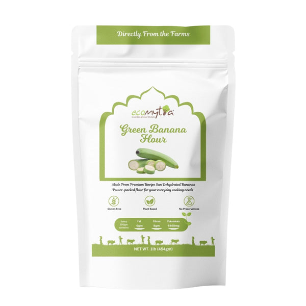 Ecomytra Green Banana Flour Raw & Unripe Sun-Dried Bananas Gluten Free, High Fiber,