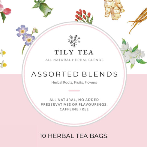 5 10 Tily Tea Assorted Herbal Tea Box - Flavors of Caffeine-Free Tea - Morning Shine, Through the Day, Evening Calm