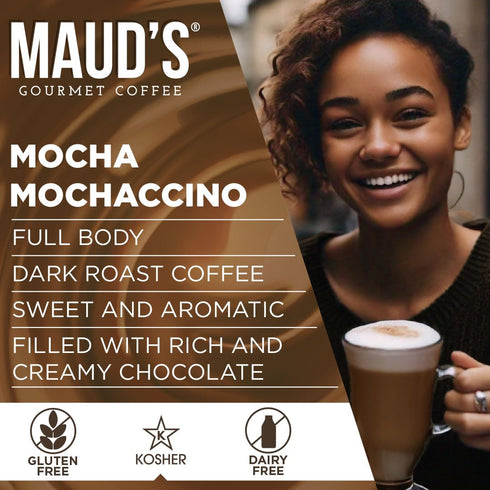 50ct Maud's Chocolate Mocha Cappuccino Coffee Pods, - Mochaccino Mocha Flavor - Made with Gourmet Arabica Coffee, Pods